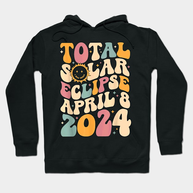 Sun Total Solar Eclipse 2024 Totality April 8 Retro Groovy Gift For Boys Girls Kids Hoodie by FortuneFrenzy